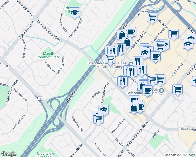 map of restaurants, bars, coffee shops, grocery stores, and more near 144 King Street in Milton