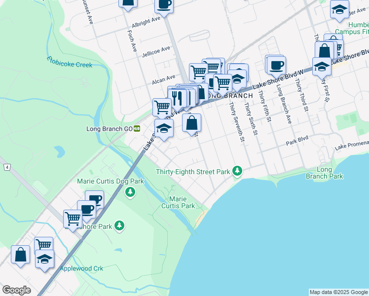 map of restaurants, bars, coffee shops, grocery stores, and more near in Toronto