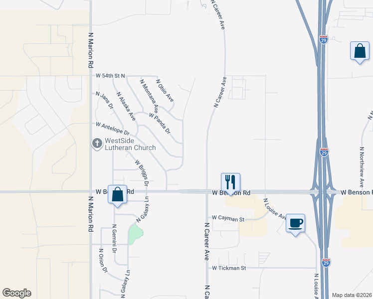 map of restaurants, bars, coffee shops, grocery stores, and more near 4008 North Pennsylvania Avenue in Sioux Falls