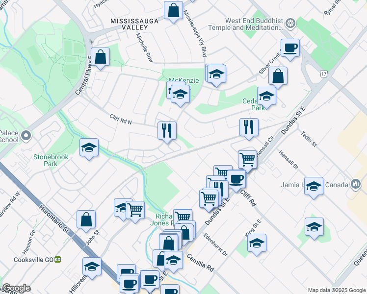 map of restaurants, bars, coffee shops, grocery stores, and more near 400 Mississauga Valley Boulevard in Mississauga