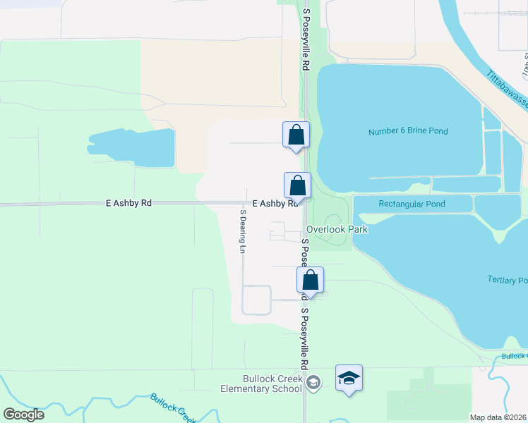 map of restaurants, bars, coffee shops, grocery stores, and more near 779 South Dearing Road in Midland