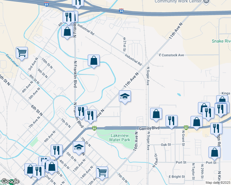 map of restaurants, bars, coffee shops, grocery stores, and more near 1922 North Fawnwood Court in Nampa