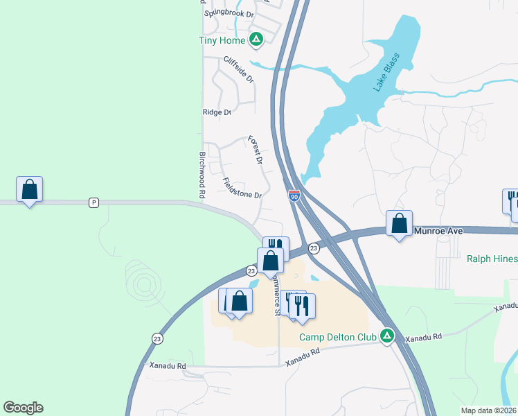 map of restaurants, bars, coffee shops, grocery stores, and more near 403 Fieldstone Drive in Wisconsin Dells
