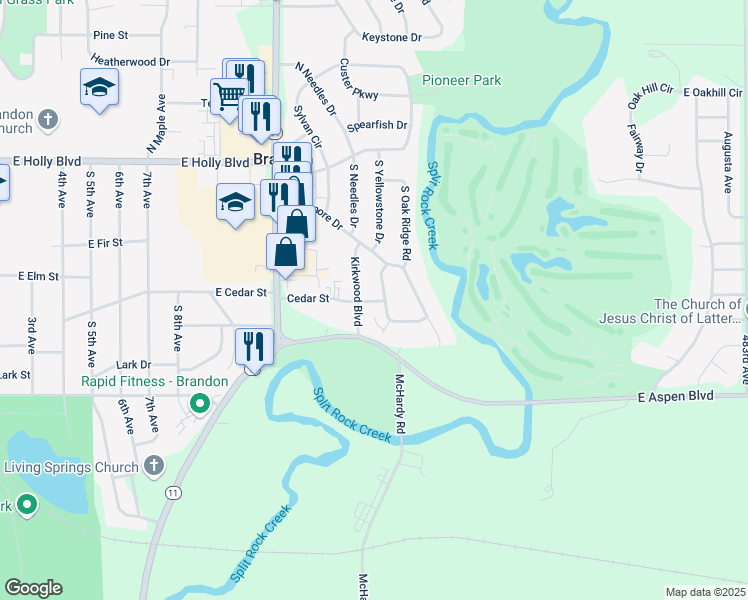 map of restaurants, bars, coffee shops, grocery stores, and more near 500 Kirkwood Boulevard in Brandon