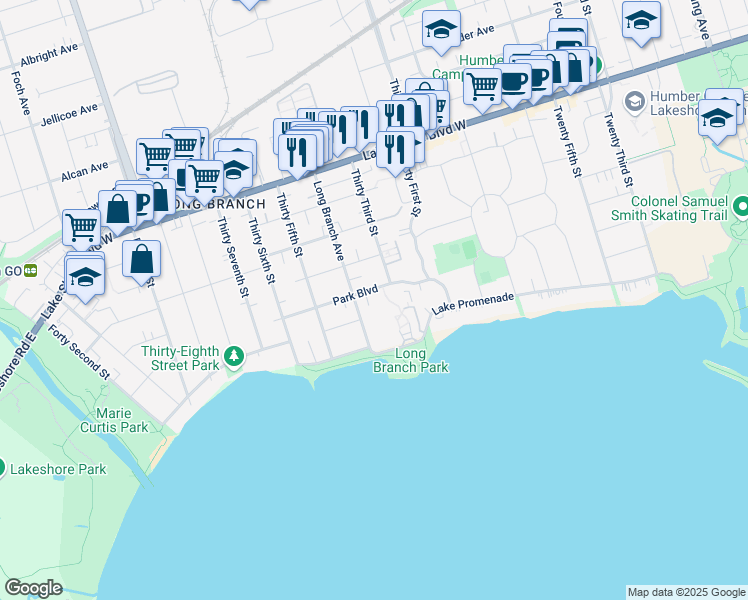 map of restaurants, bars, coffee shops, grocery stores, and more near in Toronto