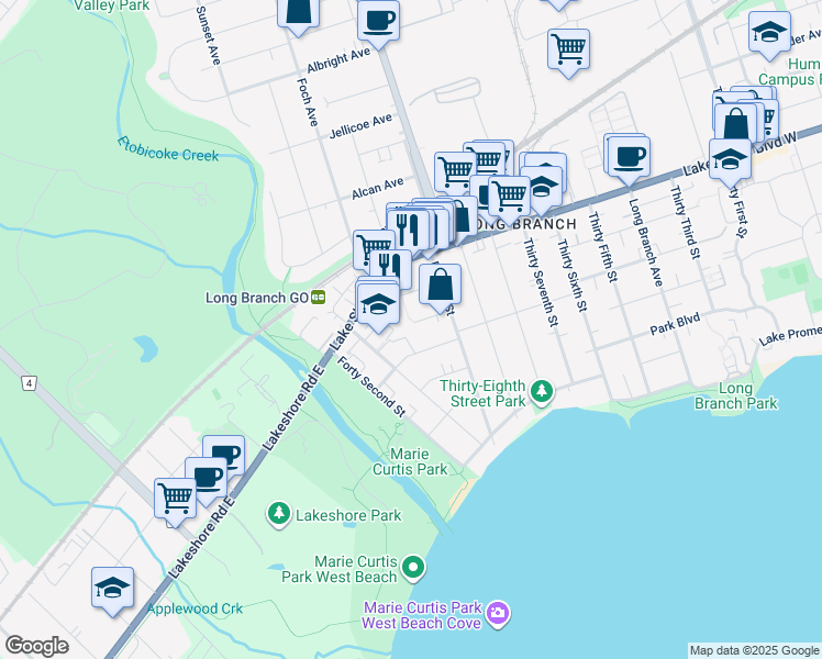 map of restaurants, bars, coffee shops, grocery stores, and more near in Toronto