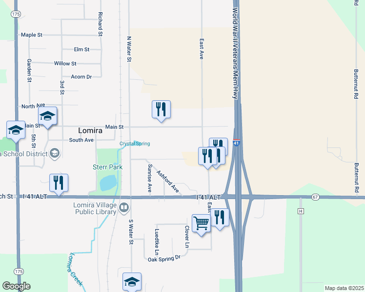 map of restaurants, bars, coffee shops, grocery stores, and more near 400 Grove Street in Lomira