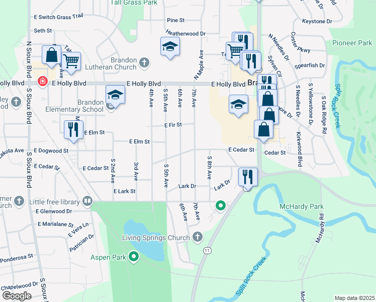 map of restaurants, bars, coffee shops, grocery stores, and more near 301 6th Avenue in Brandon