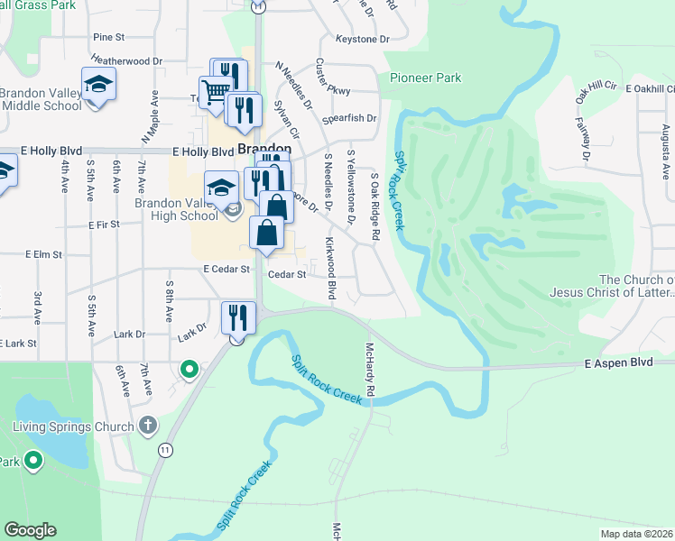map of restaurants, bars, coffee shops, grocery stores, and more near 500 Kirkwood Boulevard in Brandon