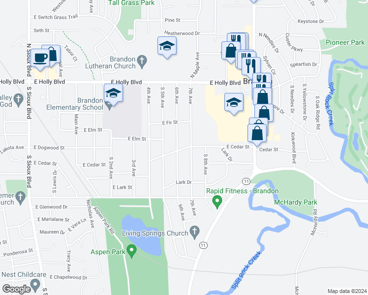 map of restaurants, bars, coffee shops, grocery stores, and more near 301 6th Avenue in Brandon
