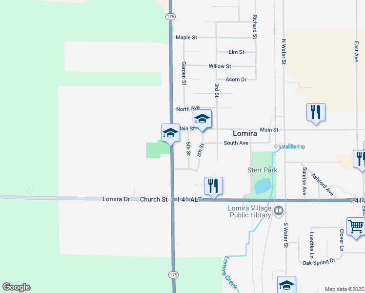 map of restaurants, bars, coffee shops, grocery stores, and more near 657 5th Street in Lomira