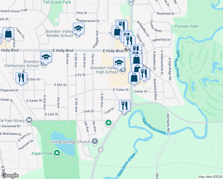 map of restaurants, bars, coffee shops, grocery stores, and more near 1299 Lark Drive in Brandon