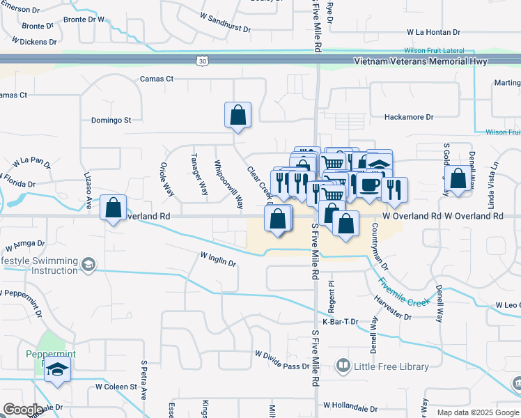 map of restaurants, bars, coffee shops, grocery stores, and more near in Boise