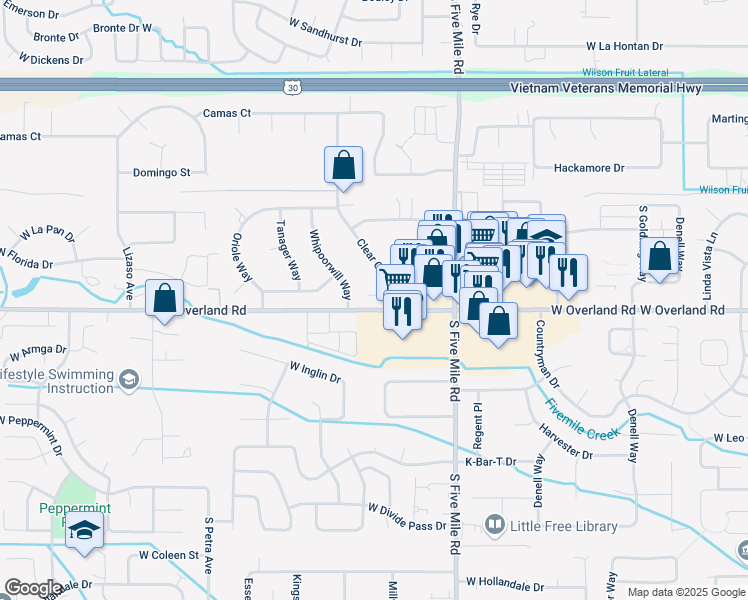 map of restaurants, bars, coffee shops, grocery stores, and more near in Boise