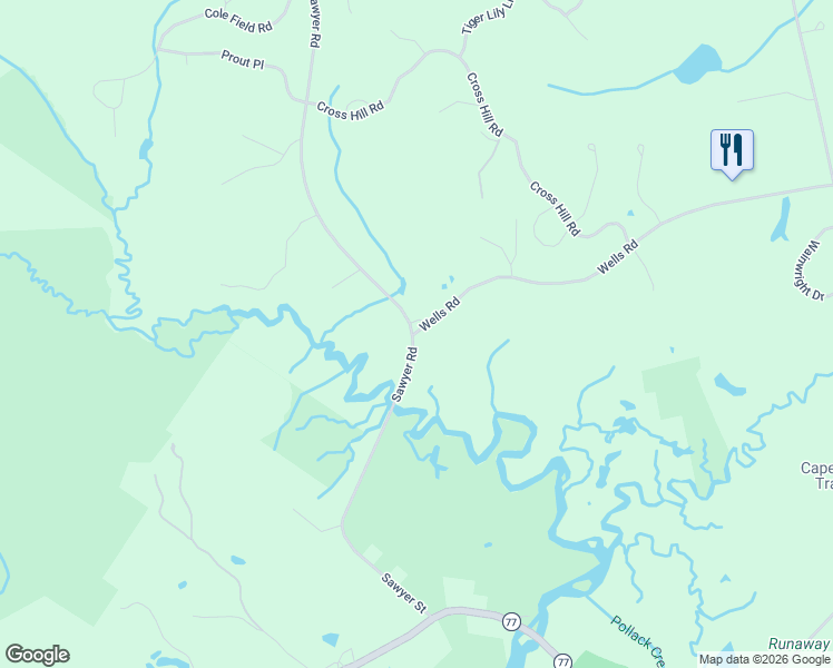 map of restaurants, bars, coffee shops, grocery stores, and more near 1278 Sawyer Road in Cape Elizabeth