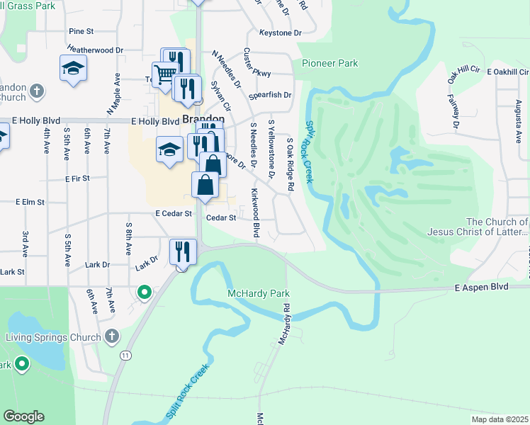 map of restaurants, bars, coffee shops, grocery stores, and more near 500 Kirkwood Boulevard in Brandon