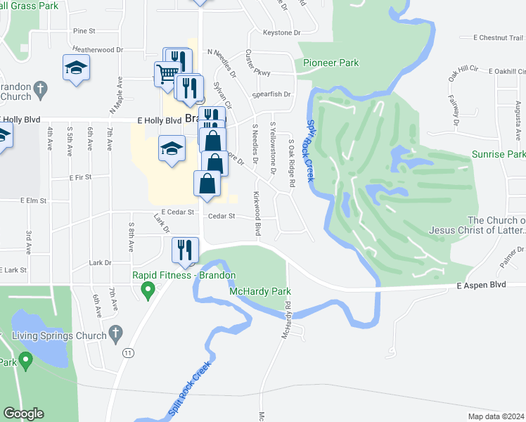 map of restaurants, bars, coffee shops, grocery stores, and more near 500 Kirkwood Boulevard in Brandon