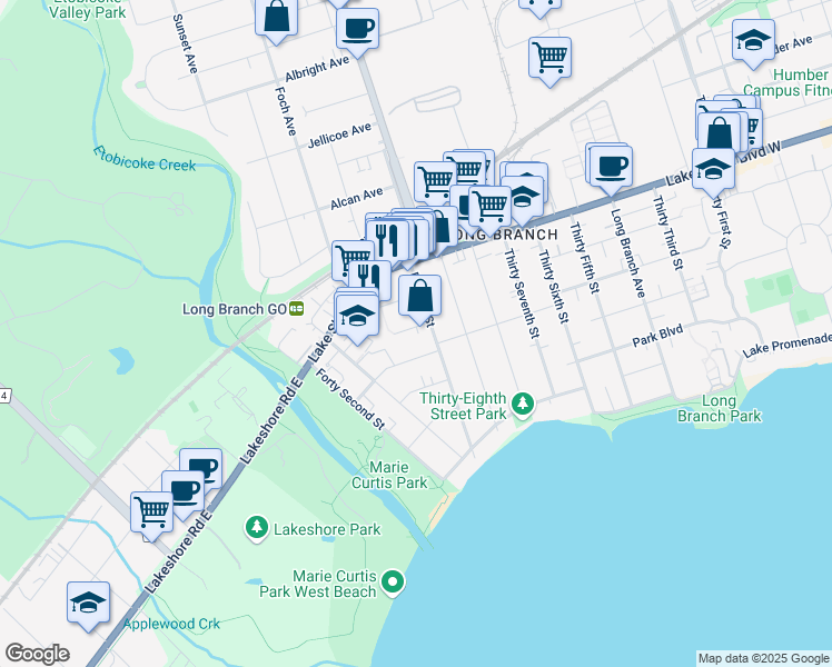 map of restaurants, bars, coffee shops, grocery stores, and more near in Toronto