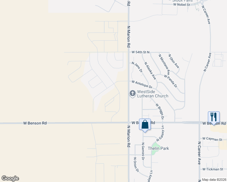 map of restaurants, bars, coffee shops, grocery stores, and more near West Yukon Trail in Sioux Falls
