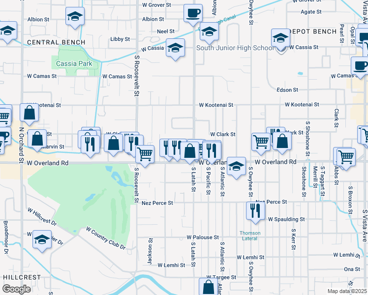 map of restaurants, bars, coffee shops, grocery stores, and more near 3858 Custer Drive in Boise
