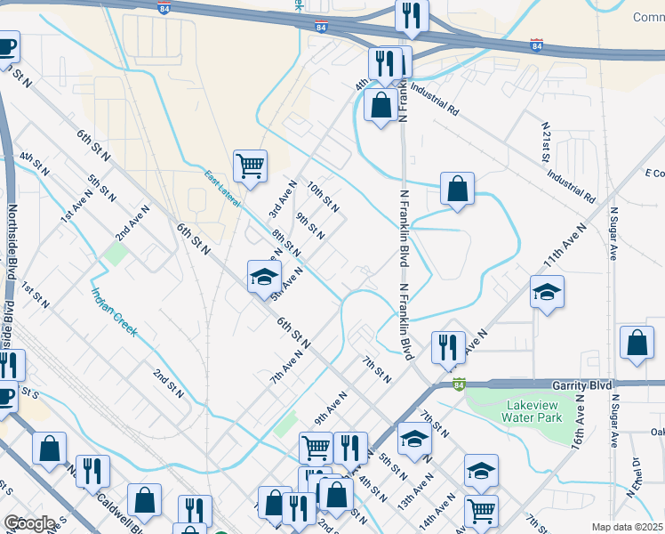 map of restaurants, bars, coffee shops, grocery stores, and more near 520 9th Street North in Nampa