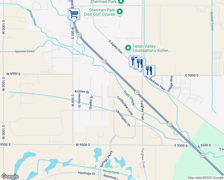 map of restaurants, bars, coffee shops, grocery stores, and more near 9115 Nesting Eagles Loop in Victor