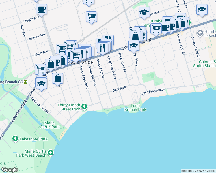 map of restaurants, bars, coffee shops, grocery stores, and more near in Toronto
