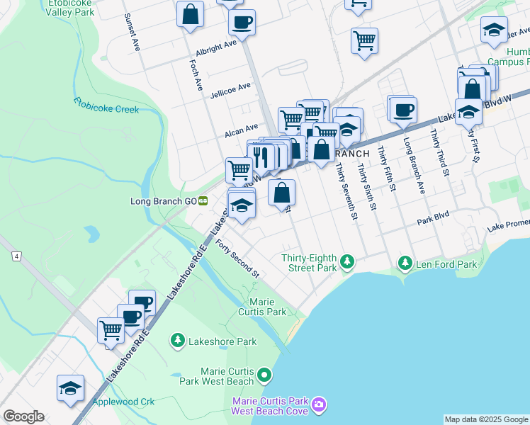 map of restaurants, bars, coffee shops, grocery stores, and more near in Toronto