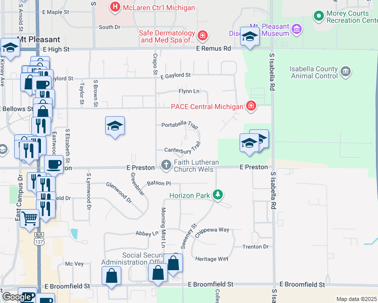 map of restaurants, bars, coffee shops, grocery stores, and more near 1524 Portabella Trail in Mount Pleasant
