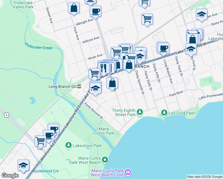 map of restaurants, bars, coffee shops, grocery stores, and more near 6 Villa Road in Toronto