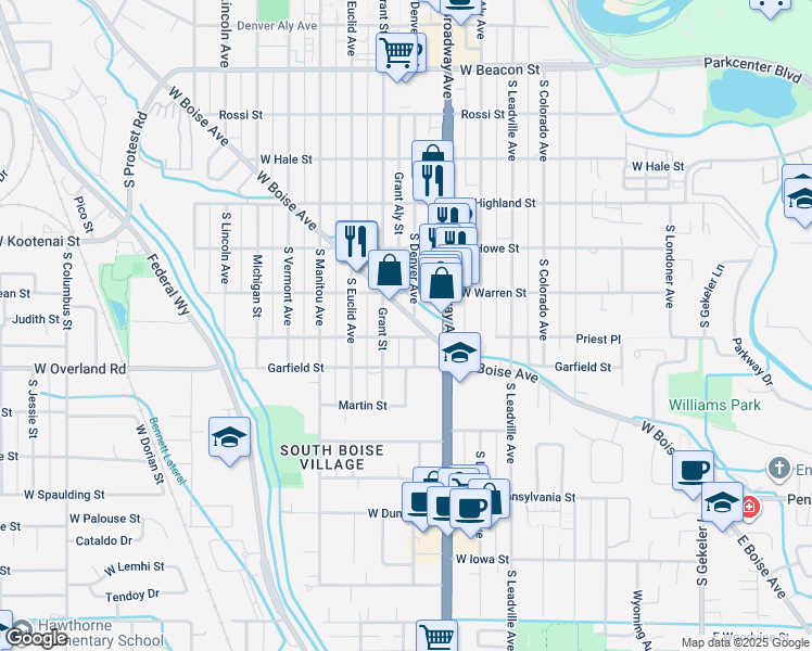 map of restaurants, bars, coffee shops, grocery stores, and more near 1115 West Boise Avenue in Boise