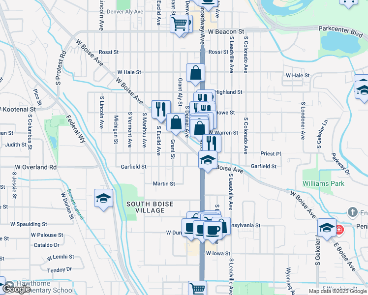 map of restaurants, bars, coffee shops, grocery stores, and more near 1115 West Boise Avenue in Boise