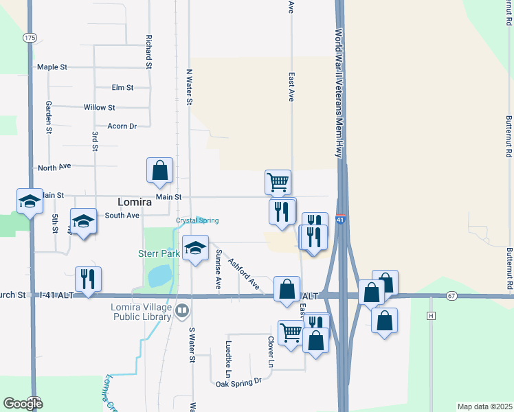 map of restaurants, bars, coffee shops, grocery stores, and more near 375 Main Street in Lomira