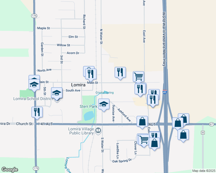 map of restaurants, bars, coffee shops, grocery stores, and more near 750 South Water Street in Lomira