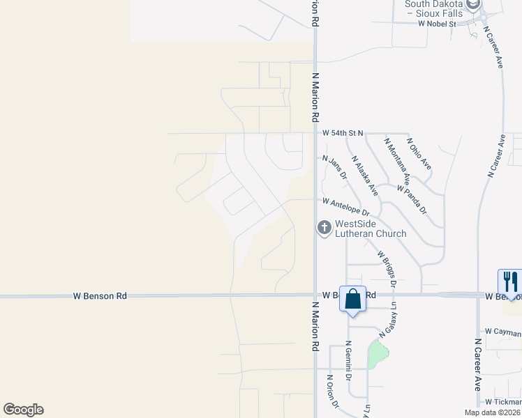 map of restaurants, bars, coffee shops, grocery stores, and more near North Astoria Drive in Sioux Falls