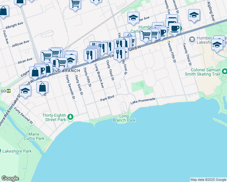 map of restaurants, bars, coffee shops, grocery stores, and more near in Toronto
