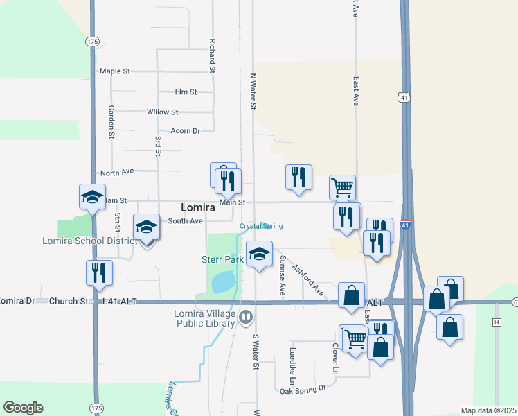 map of restaurants, bars, coffee shops, grocery stores, and more near 750 South Water Street in Lomira