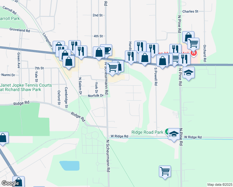 map of restaurants, bars, coffee shops, grocery stores, and more near 1948 Central Villa Court in Essexville