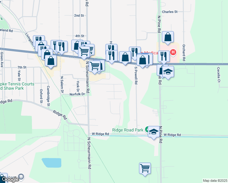 map of restaurants, bars, coffee shops, grocery stores, and more near 1898 Central Villa Court in Essexville