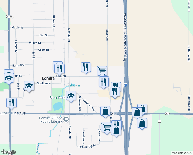 map of restaurants, bars, coffee shops, grocery stores, and more near 375 Main Street in Lomira