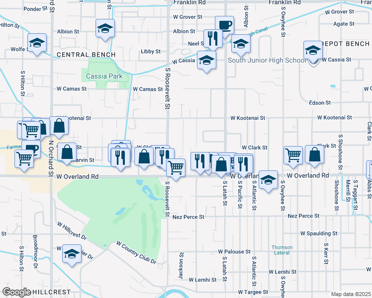 map of restaurants, bars, coffee shops, grocery stores, and more near 1400 South Jackson Street in Boise