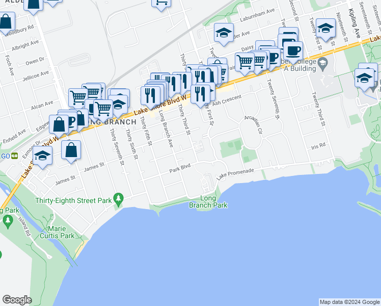 map of restaurants, bars, coffee shops, grocery stores, and more near in Toronto