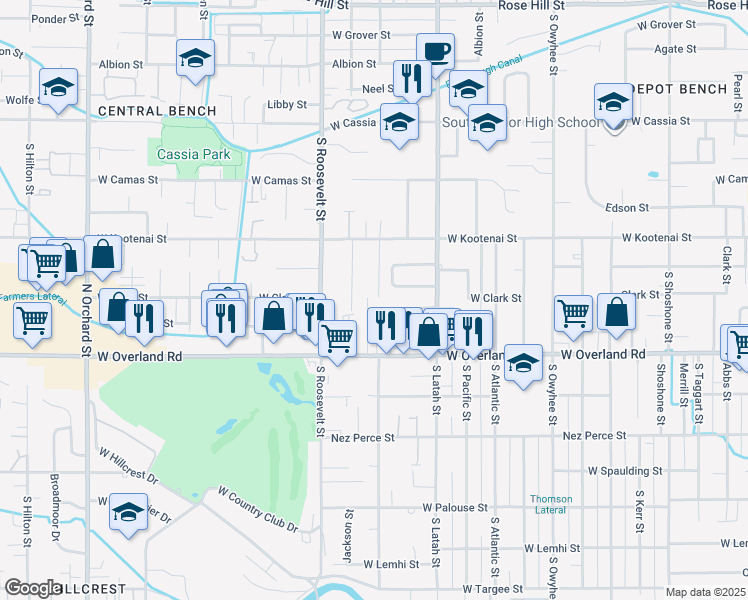 map of restaurants, bars, coffee shops, grocery stores, and more near 1400 South Jackson Street in Boise