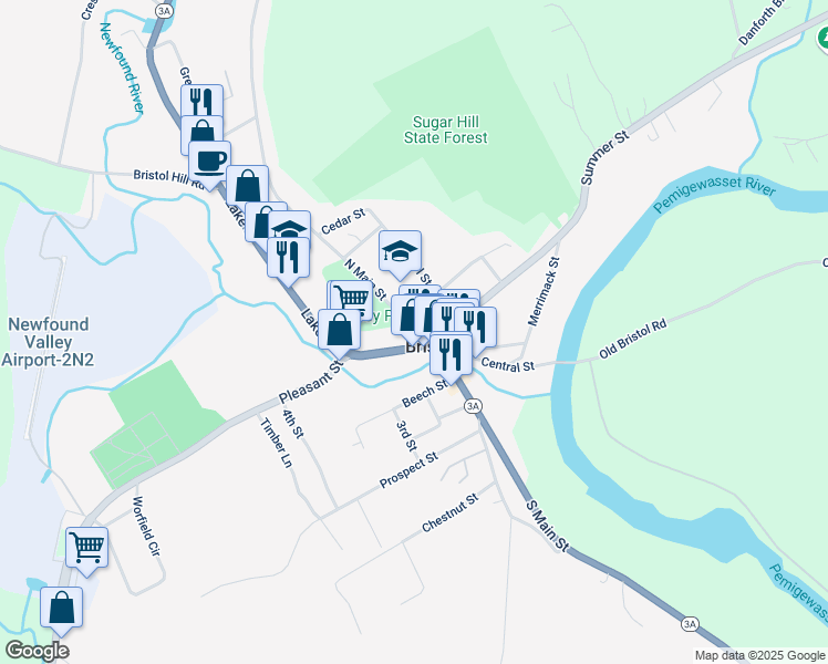 map of restaurants, bars, coffee shops, grocery stores, and more near 21 North Main Street in Bristol