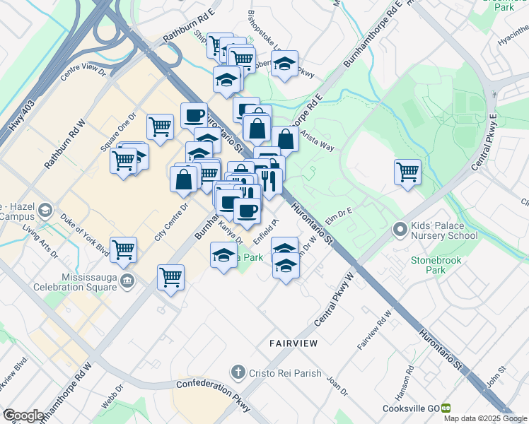 map of restaurants, bars, coffee shops, grocery stores, and more near 289 Enfield Place in Mississauga