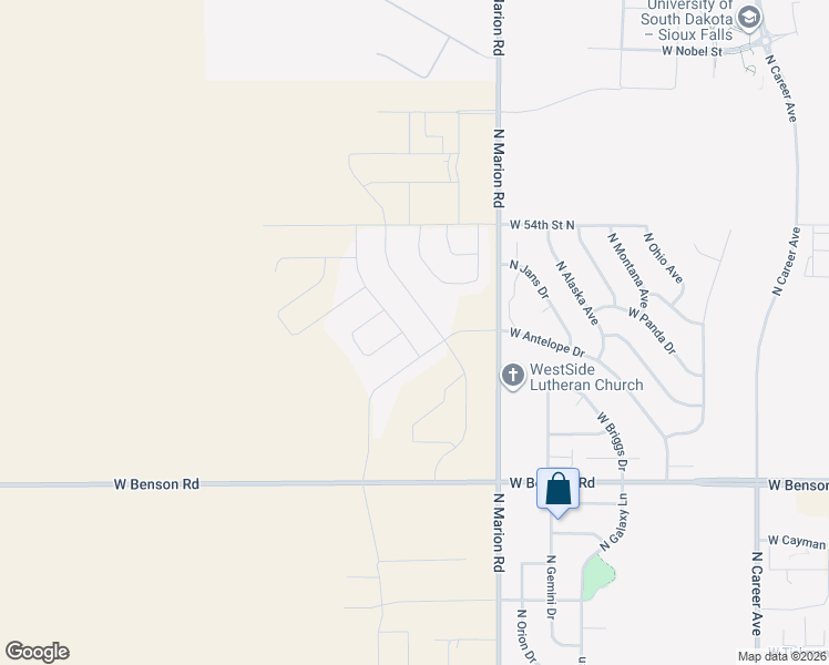 map of restaurants, bars, coffee shops, grocery stores, and more near North Astoria Drive in Sioux Falls