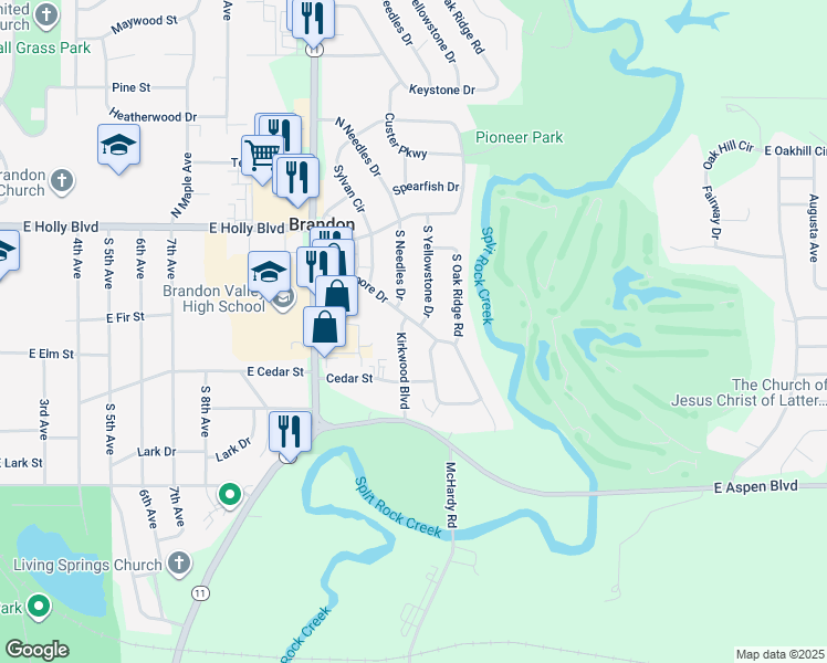 map of restaurants, bars, coffee shops, grocery stores, and more near 1505 Rushmore Drive in Brandon
