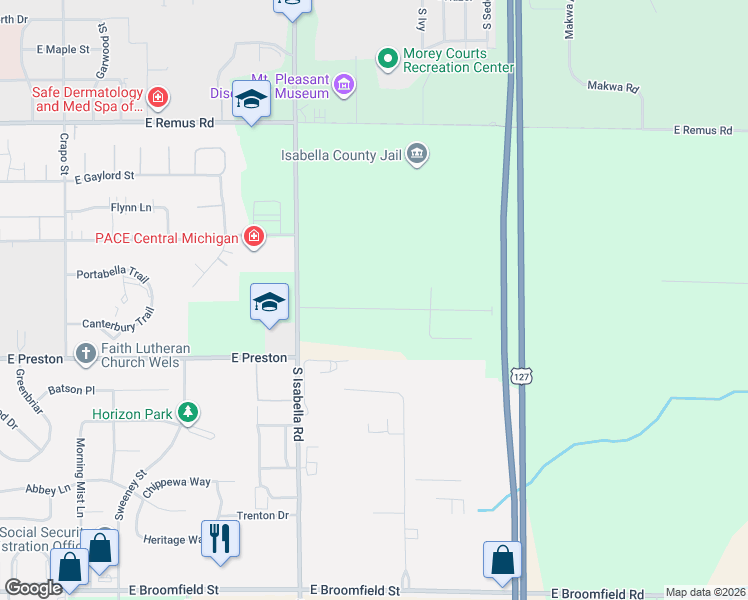 map of restaurants, bars, coffee shops, grocery stores, and more near 5031-5159 Corvallis Drive in Mount Pleasant
