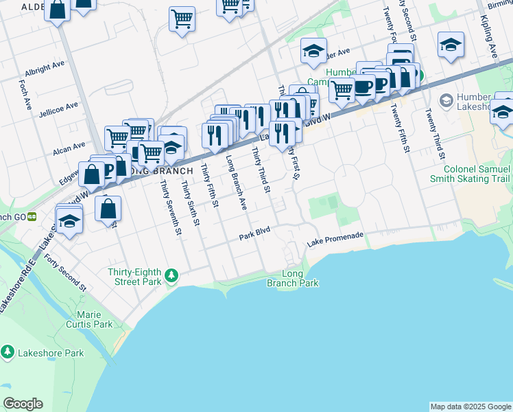 map of restaurants, bars, coffee shops, grocery stores, and more near in Toronto
