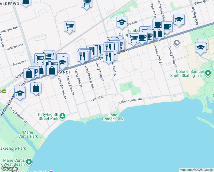 map of restaurants, bars, coffee shops, grocery stores, and more near in Toronto
